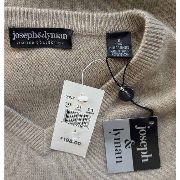 NEW Joseph Lyman Mens Cashmere Sweater Small Beige Taupe V-Neck Quiet Luxury - Picture 6 of 10